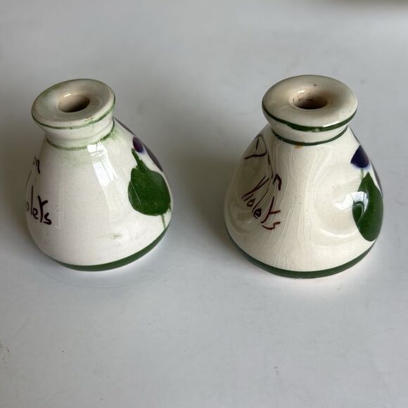 Set of 2 Vintage Devon Violets Miniature Vase Scent Bottle Vase Pottery Britain - Picture 5 of 9